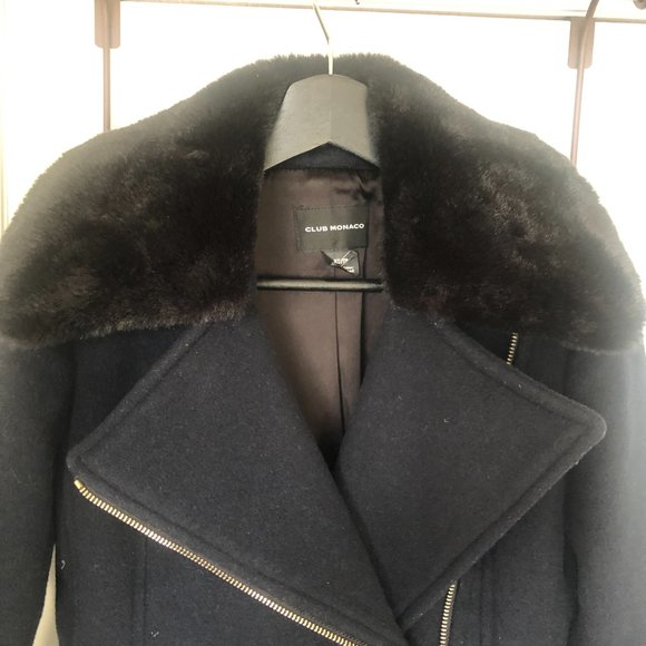 Club Monaco Black Josette Wool and Faux Fur Coat Size XS - Picture 7 of 8